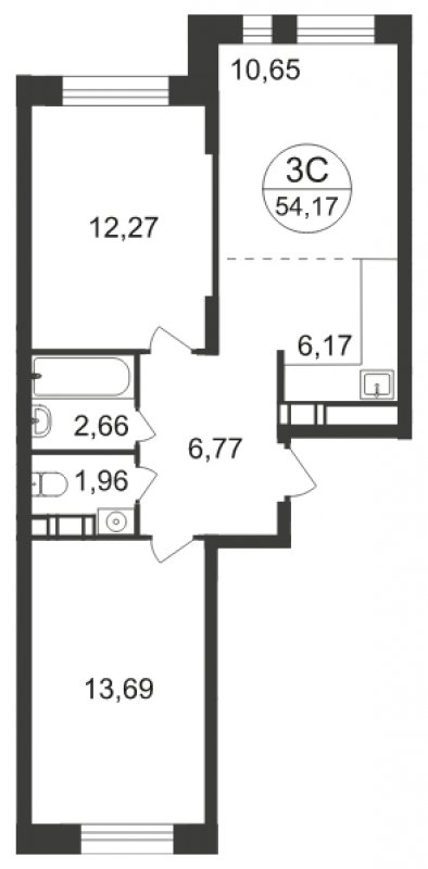 3-комнатная квартира с полной отделкой, 54.17 м2, 7 этаж, сдача 3 квартал 2023 г., ЖК Люберцы, корпус 66 - объявление 1682276 - фото №1