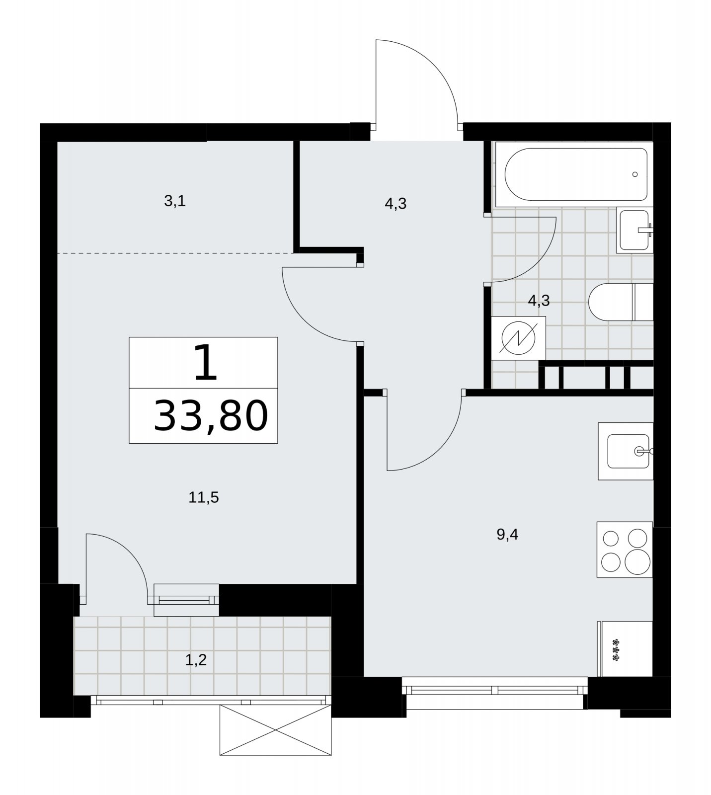 1-комнатная квартира без отделки, 33.8 м2, 4 этаж, сдача 3 квартал 2025 г., ЖК Скандинавия, корпус 28.1 - объявление 2201953 - фото №1