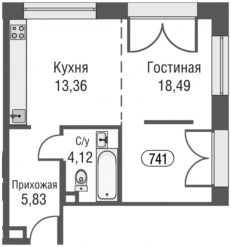 1-комнатная квартира с частичной отделкой, 41.8 м2, 12 этаж, сдача 3 квартал 2023 г., ЖК AFI Park Воронцовский, корпус 1 - объявление 1685110 - фото №1