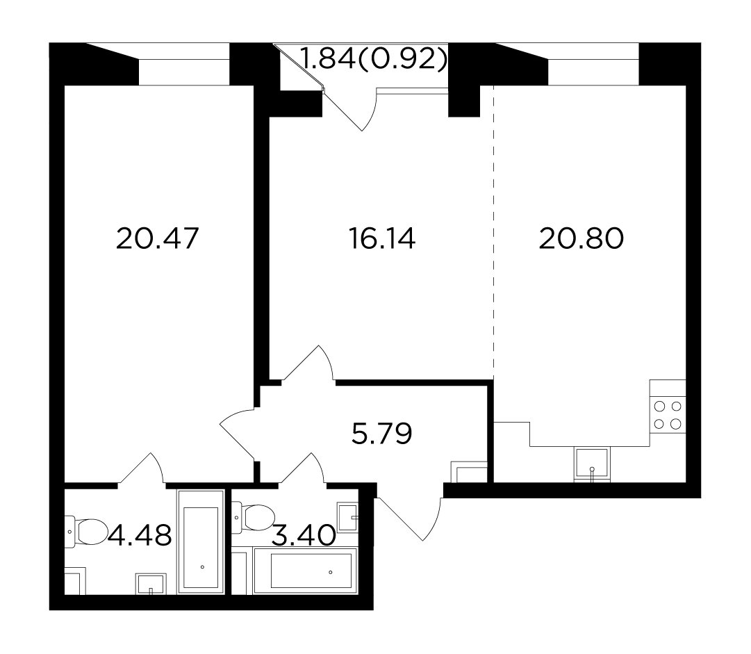 2-комнатная квартира без отделки, 72 м2, 12 этаж, дом сдан, ЖК FORIVER, корпус 9 - объявление 2371355 - фото №1