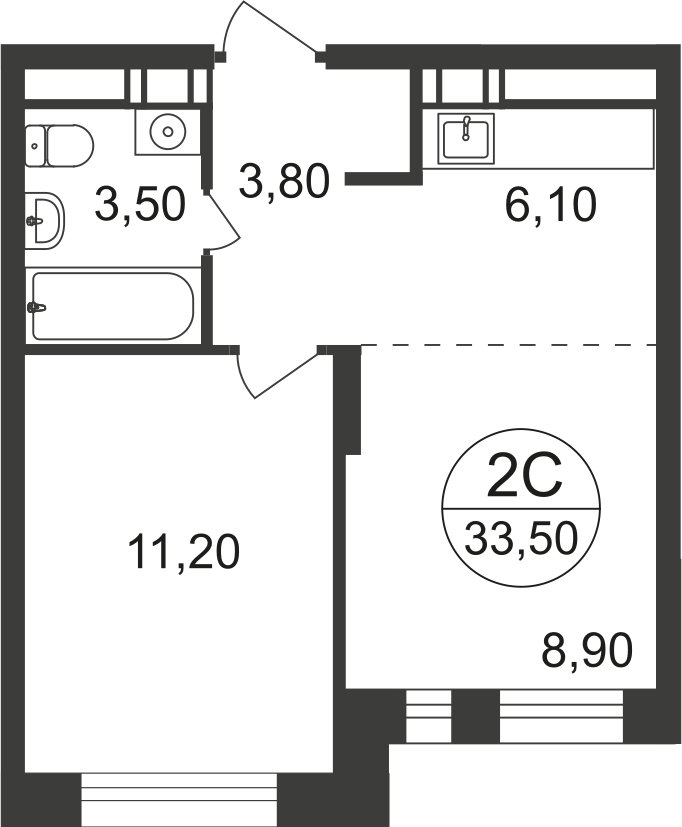 2-комнатная квартира с полной отделкой, 33.5 м2, 16 этаж, дом сдан, ЖК Люберцы, корпус 66 - объявление 2323290 - фото №1