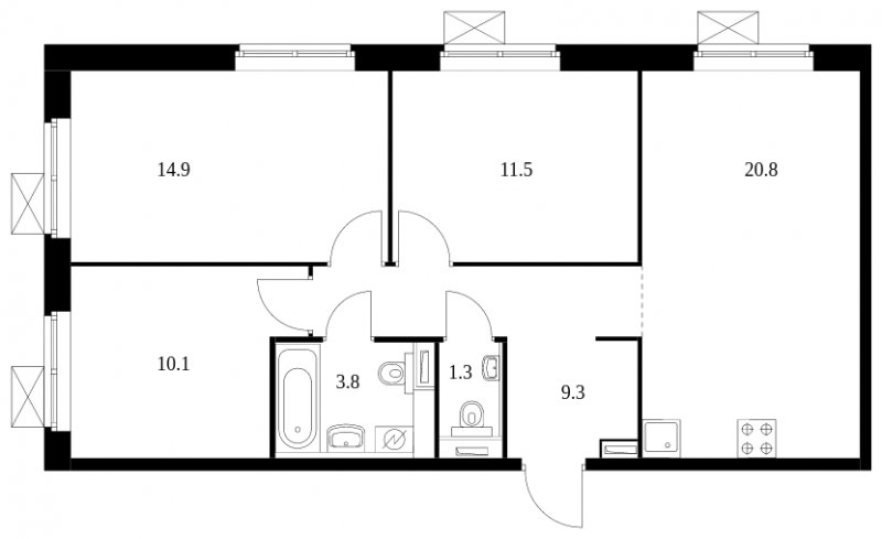 3-комнатная квартира с полной отделкой, 71.7 м2, 9 этаж, сдача 2 квартал 2023 г., ЖК Жулебино парк, корпус 10 - объявление 1688527 - фото №1