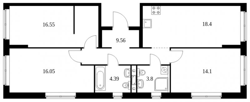 3-комнатная квартира с полной отделкой, 82.85 м2, 15 этаж, сдача 1 квартал 2024 г., ЖК Green Park, корпус 8 - объявление 1783632 - фото №1