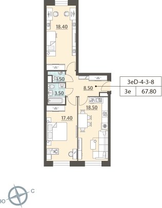 2-комнатная квартира 67.9 м2, 8 этаж, сдача 4 квартал 2023 г., ЖК ЗИЛАРТ, корпус 14 - объявление 2232798 - фото №1