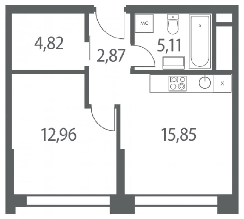 1-комнатная квартира без отделки, 41.61 м2, 35 этаж, дом сдан, ЖК Headliner, корпус 10 - объявление 1658281 - фото №1