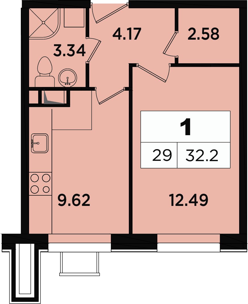 1-комнатные апартаменты без отделки, 31 м2, 3 этаж, дом сдан, ЖК Легендарный Квартал на Березовой  аллее, корпус 1 - объявление 2349042 - фото №1