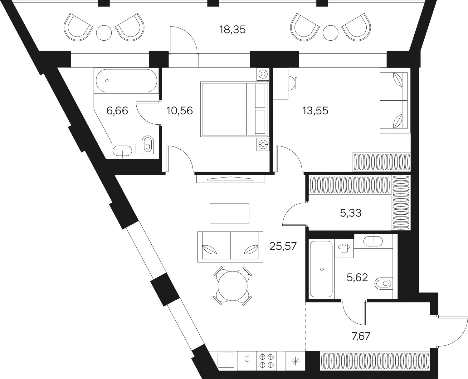 2-комнатная квартира без отделки, 84.14 м2, 4 этаж, сдача 4 квартал 2024 г., ЖК FØRST, корпус 2 - объявление 1942946 - фото №1