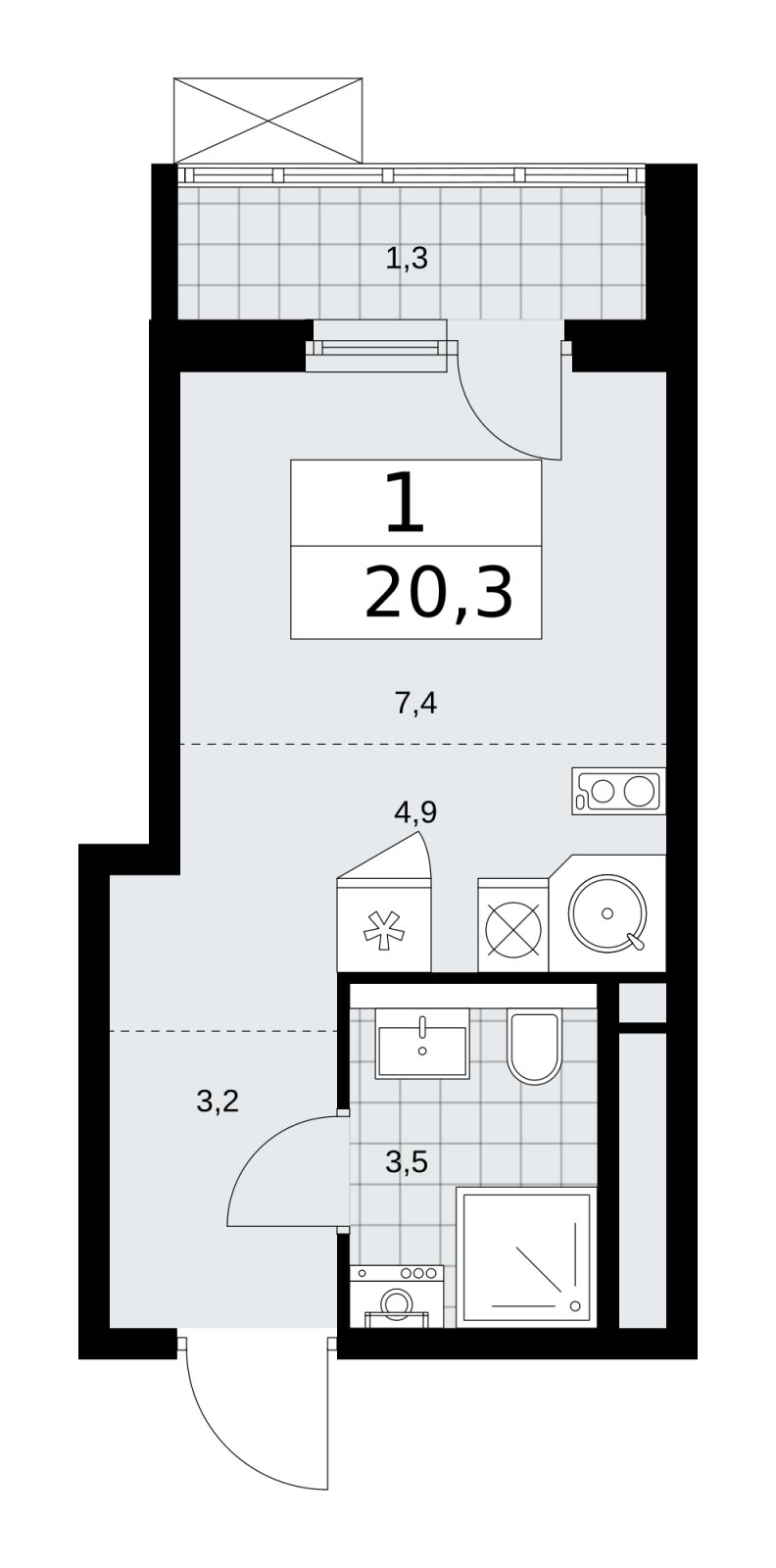 Студия с частичной отделкой, 20.3 м2, 13 этаж, сдача 2 квартал 2026 г., ЖК Прокшино, корпус 11.2.3 - объявление 2270475 - фото №1