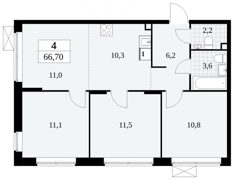 4-комнатная квартира (евро) с полной отделкой, 66.7 м2, 2 этаж, сдача 3 квартал 2024 г., ЖК Прокшино, корпус 6.5 - объявление 1663334 - фото №1