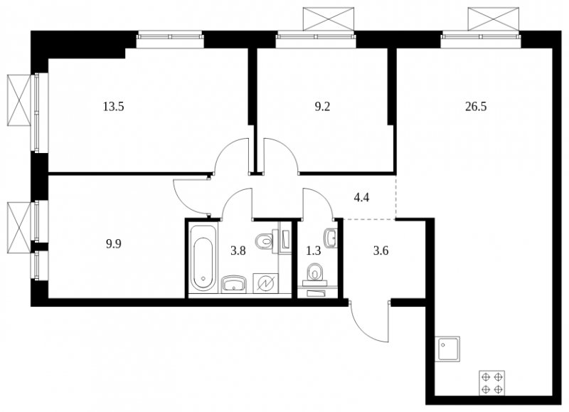 3-комнатная квартира с полной отделкой, 72.2 м2, 2 этаж, сдача 2 квартал 2023 г., ЖК Второй Нагатинский, корпус 3 - объявление 1558299 - фото №1
