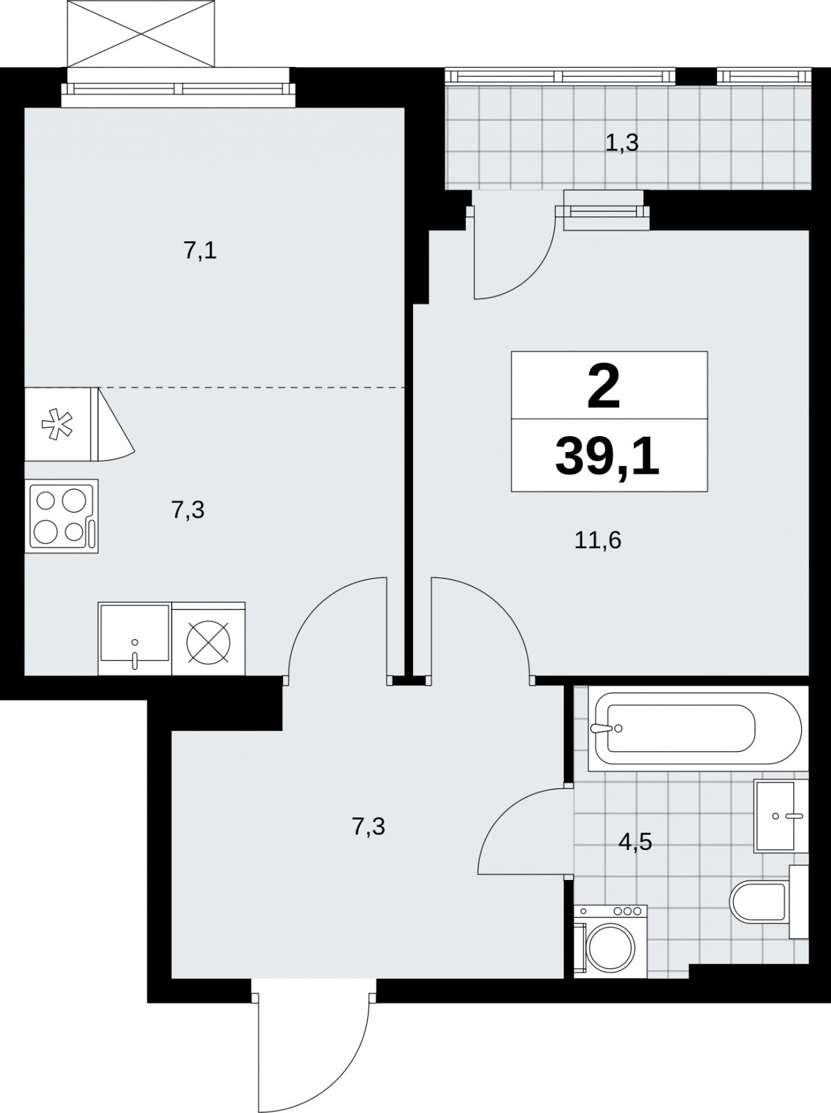 2-комнатная квартира (евро) без отделки, 39.1 м2, 11 этаж, сдача 1 квартал 2026 г., ЖК Дзен-кварталы, корпус 6.2.1 - объявление 2328512 - фото №1