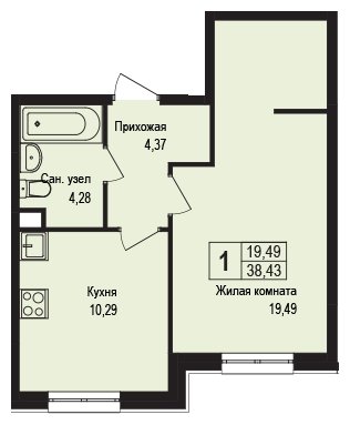 1-комнатная квартира без отделки, 38.43 м2, 1 этаж, дом сдан, ЖК Новая Щербинка, корпус 14 - объявление 1782572 - фото №1