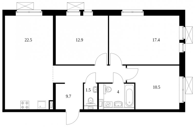 3-комнатная квартира с полной отделкой, 78.5 м2, 5 этаж, сдача 3 квартал 2023 г., ЖК Бутово Парк 2, корпус 20-24 - объявление 1554991 - фото №1