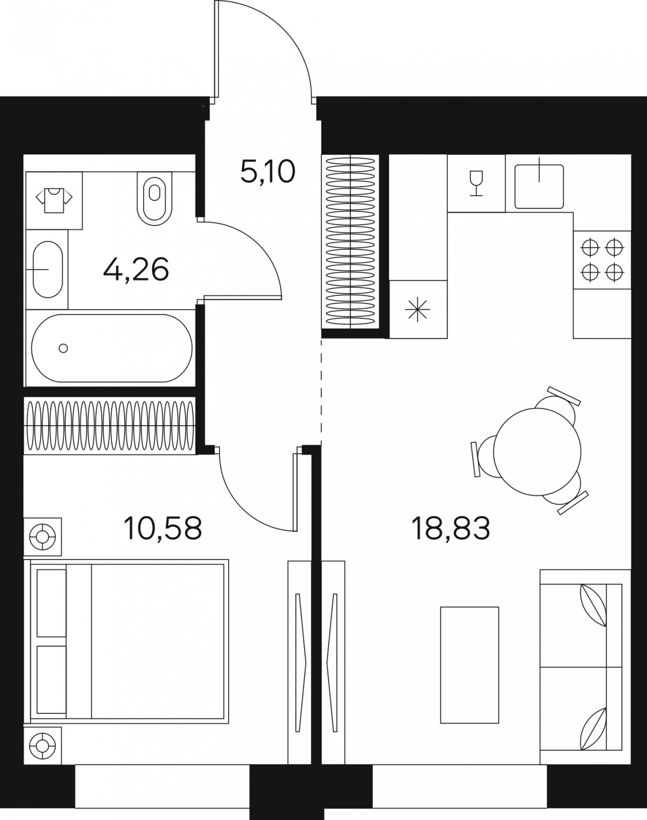 1-комнатная квартира без отделки, 38.78 м2, 14 этаж, сдача 4 квартал 2024 г., ЖК FØRST, корпус 2 - объявление 1943049 - фото №1