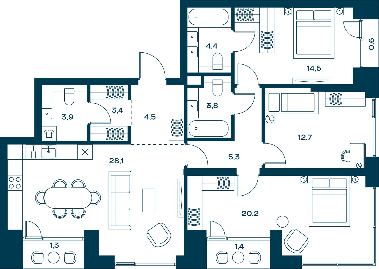 3-комнатная квартира без отделки, 104.1 м2, 12 этаж, сдача 4 квартал 2026 г., ЖК SOUL, корпус 5 - объявление 2376947 - фото №1