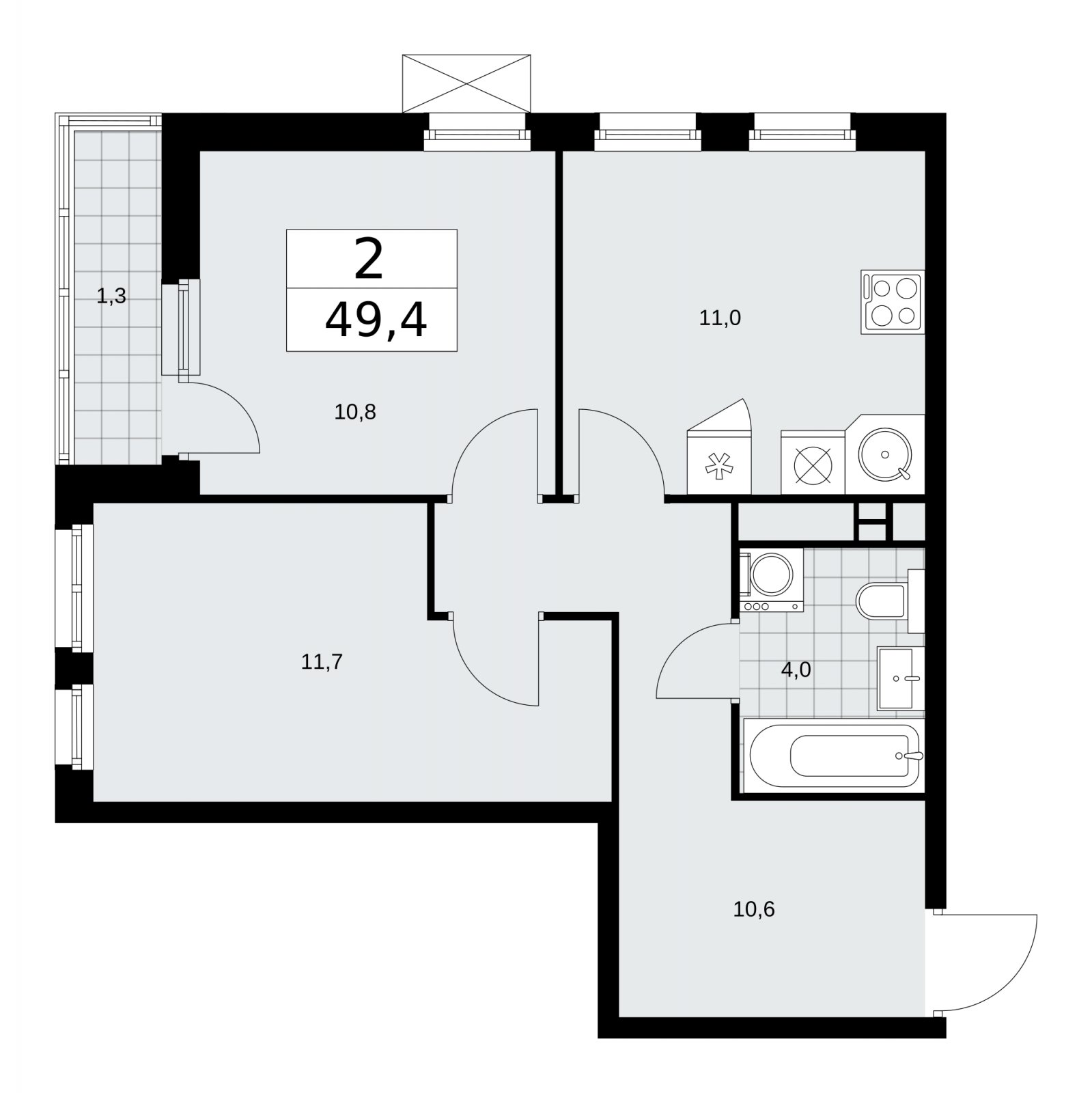 2-комнатная квартира без отделки, 49.4 м2, 14 этаж, сдача 1 квартал 2026 г., ЖК Скандинавия, корпус 37.2.1 - объявление 2254404 - фото №1