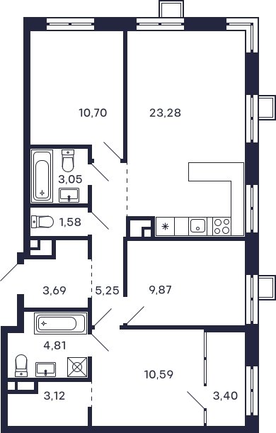 3-комнатная квартира с частичной отделкой, 79.34 м2, 20 этаж, сдача 2 квартал 2026 г., ЖК Квартал Тетрис, корпус С-2.2 - объявление 2356364 - фото №1