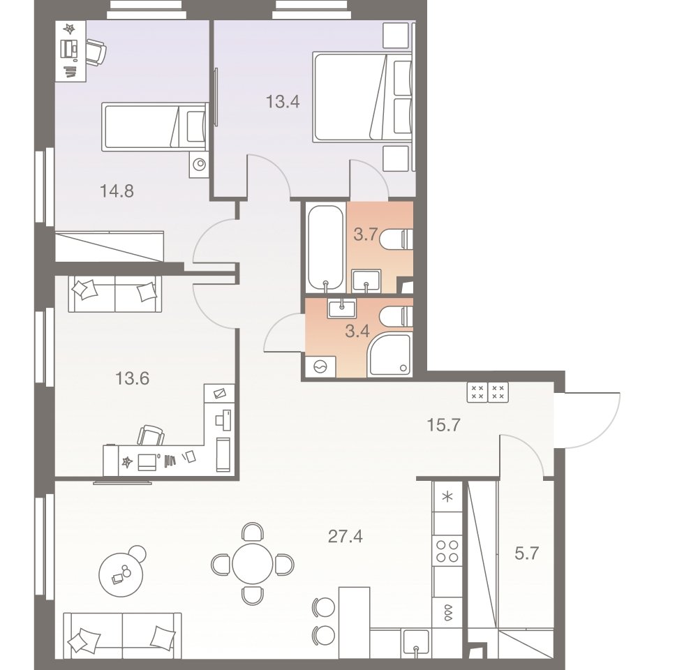4-комнатная квартира без отделки, 97.7 м2, 3 этаж, сдача 1 квартал 2026 г., ЖК Twelve, корпус 1 - объявление 2331903 - фото №1