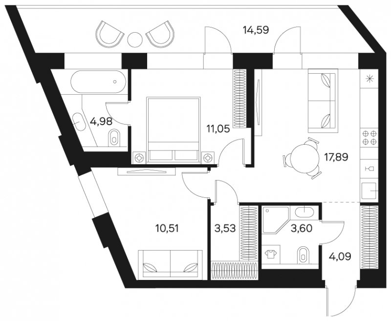 2-комнатная квартира без отделки, 62.94 м2, 20 этаж, сдача 4 квартал 2024 г., ЖК FØRST, корпус 2 - объявление 1962768 - фото №1