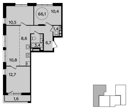 4-комнатная квартира (евро) с полной отделкой, 66.1 м2, 5 этаж, сдача 2 квартал 2024 г., ЖК Испанские кварталы, корпус 8.1 - объявление 1633282 - фото №1