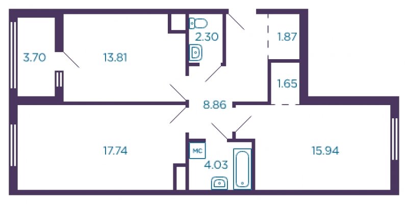 2-комнатная квартира без отделки, 68.05 м2, 1 этаж, сдача 4 квартал 2022 г., ЖК Миниполис Дивное, корпус 3 - объявление 1575831 - фото №1