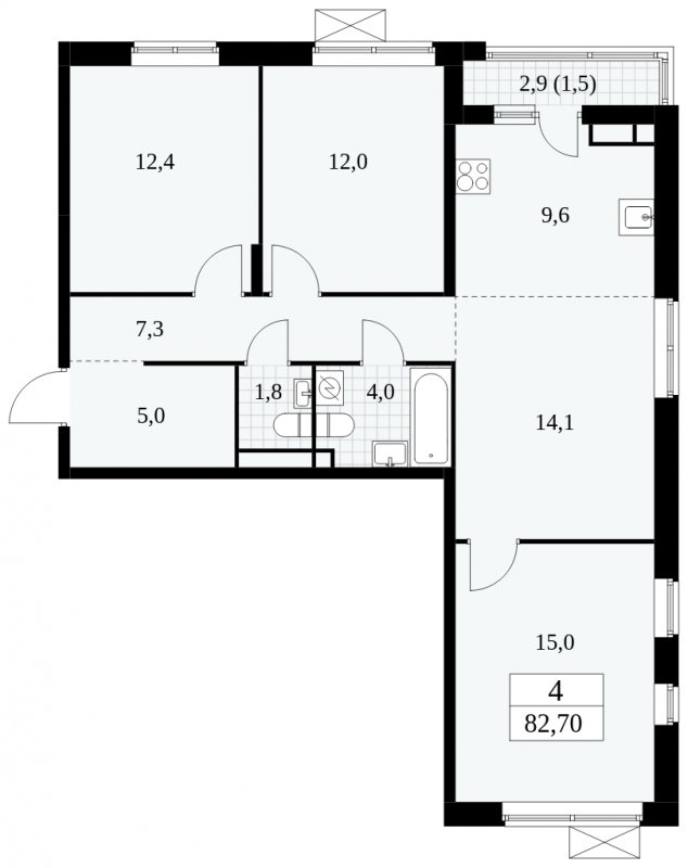 4-комнатная квартира (евро) без отделки, 82.7 м2, 8 этаж, сдача 1 квартал 2025 г., ЖК Прокшино, корпус 5.1.4 - объявление 1810975 - фото №1