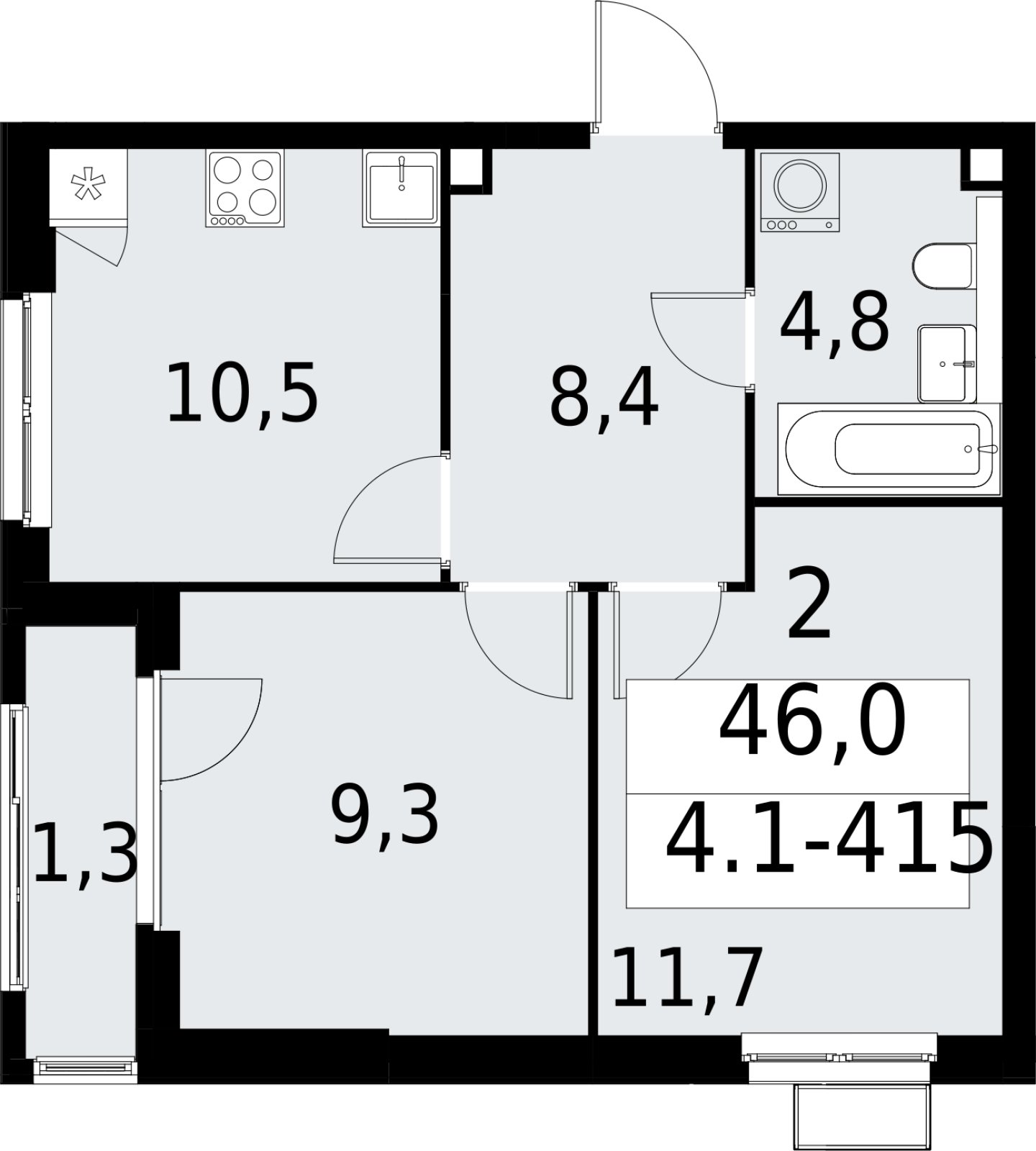 2-комнатная квартира с полной отделкой, 46 м2, 2 этаж, сдача 2 квартал 2027 г., ЖК Южные сады, корпус 4.1.2 - объявление 2392921 - фото №1