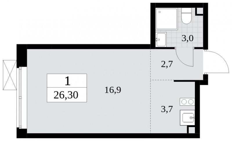 Студия без отделки, 26.3 м2, 2 этаж, сдача 3 квартал 2024 г., ЖК Прокшино, корпус 8.5 - объявление 1684362 - фото №1