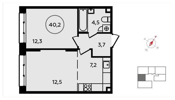 2-комнатная квартира (евро) с полной отделкой, 40.2 м2, 2 этаж, сдача 3 квартал 2024 г., ЖК Скандинавия, корпус 2.22.4 - объявление 1625671 - фото №1