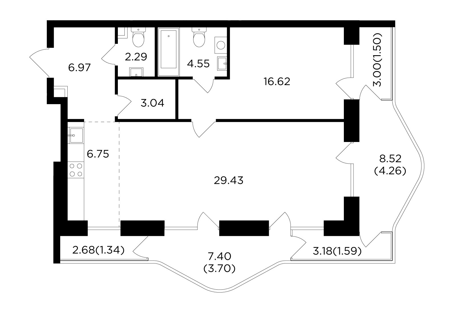 2-комнатная квартира без отделки, 82.04 м2, 16 этаж, сдача 4 квартал 2023 г., ЖК FORIVER, корпус 4 - объявление 2127270 - фото №1