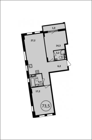2-комнатная квартира без отделки, 73.5 м2, 8 этаж, сдача 4 квартал 2022 г., ЖК Испанские кварталы, корпус 5.2 - объявление 1409363 - фото №1