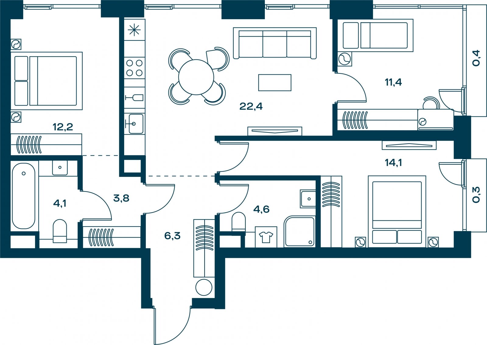 3-комнатная квартира без отделки, 79.6 м2, 10 этаж, сдача 4 квартал 2026 г., ЖК SOUL, корпус 5 - объявление 2329876 - фото №1