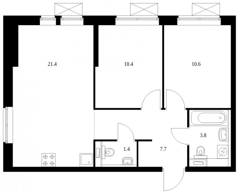 2-комнатная квартира с полной отделкой, 55.3 м2, 3 этаж, сдача 4 квартал 2023 г., ЖК Второй Нагатинский, корпус 4 - объявление 1741599 - фото №1