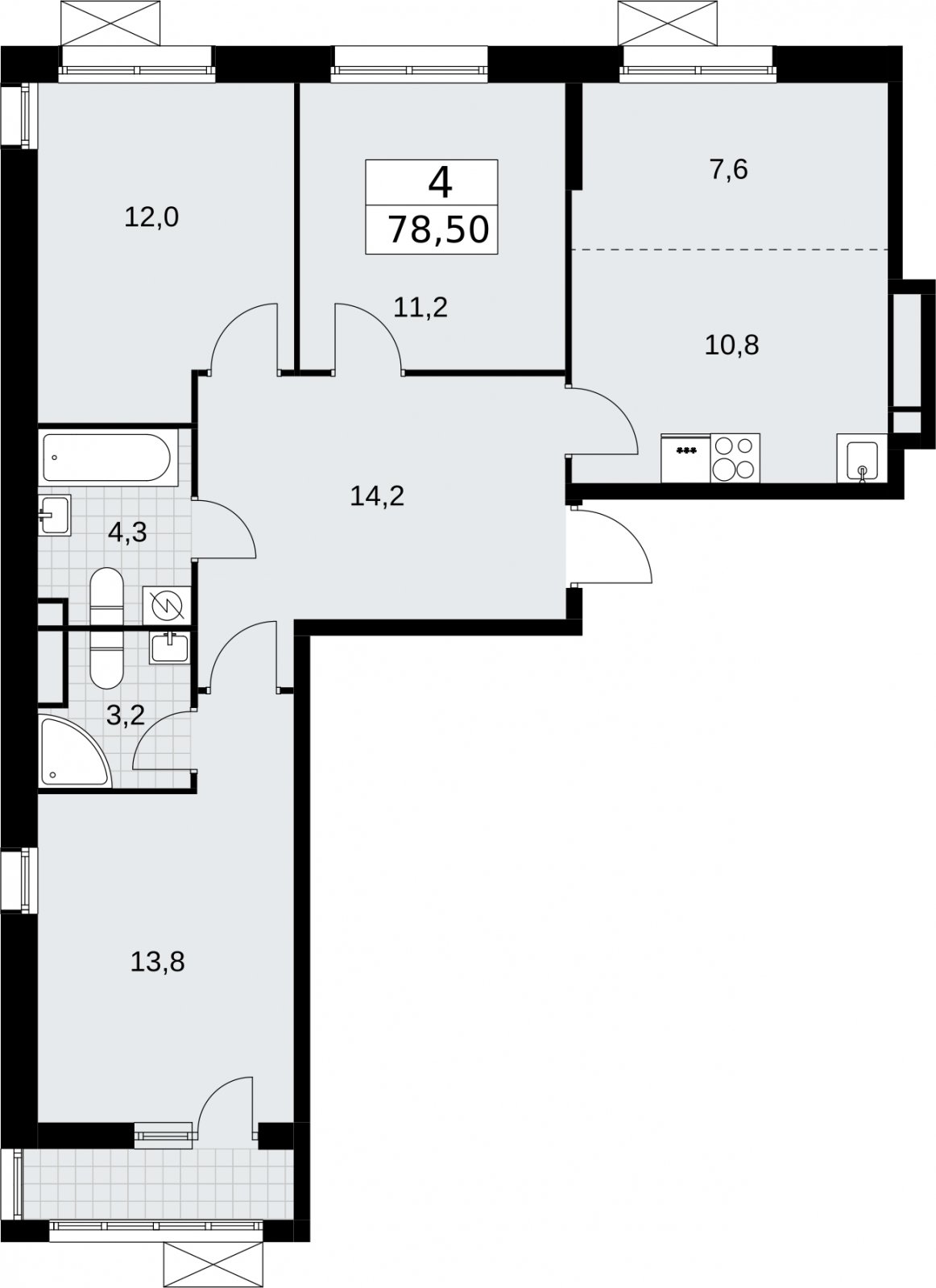 4-комнатная квартира (евро) без отделки, 78.5 м2, 4 этаж, сдача 3 квартал 2026 г., ЖК Родные кварталы, корпус 2 - объявление 2295333 - фото №1