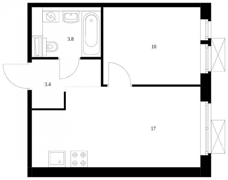 1-комнатная квартира с полной отделкой, 34.2 м2, 2 этаж, сдача 3 квартал 2023 г., ЖК Середневский лес, корпус 1.2 - объявление 1621217 - фото №1