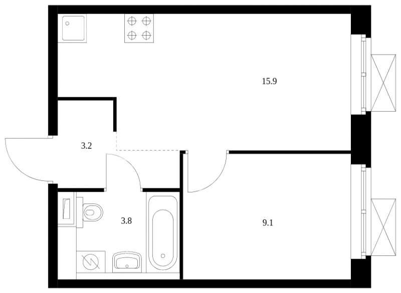 1-комнатная квартира с полной отделкой, 32 м2, 23 этаж, сдача 3 квартал 2023 г., ЖК Кольская 8, корпус 1 - объявление 1755019 - фото №1
