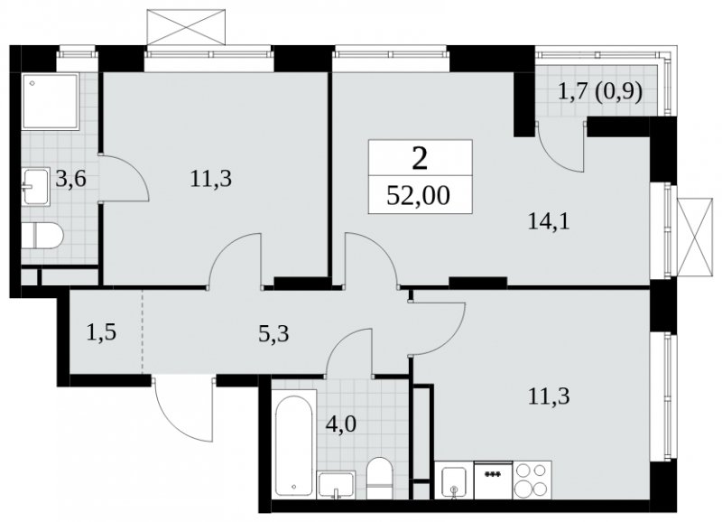2-комнатная квартира с полной отделкой, 52 м2, 10 этаж, сдача 3 квартал 2024 г., ЖК Прокшино, корпус 6.5 - объявление 1663201 - фото №1