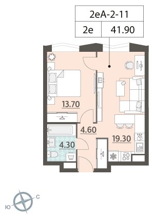 1-комнатная квартира 41.7 м2, 14 этаж, сдача 4 квартал 2023 г., ЖК ЗИЛАРТ, корпус 14 - объявление 1947925 - фото №1