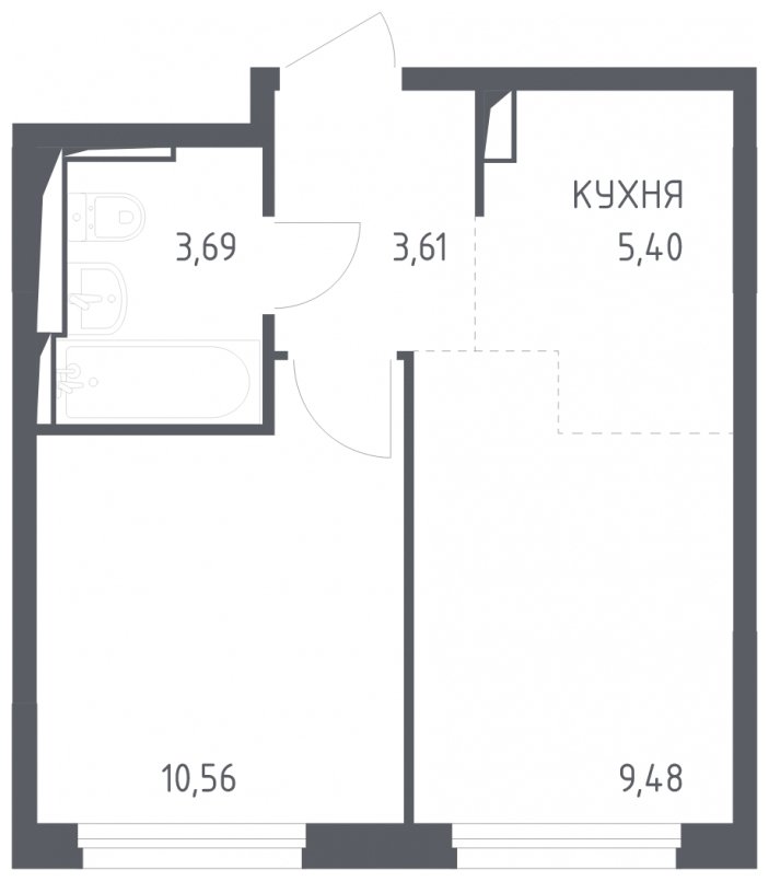 2-комнатная квартира (евро) с полной отделкой, 32.74 м2, 7 этаж, сдача 2 квартал 2024 г., ЖК Остафьево, корпус 12.3 - объявление 2085819 - фото №1