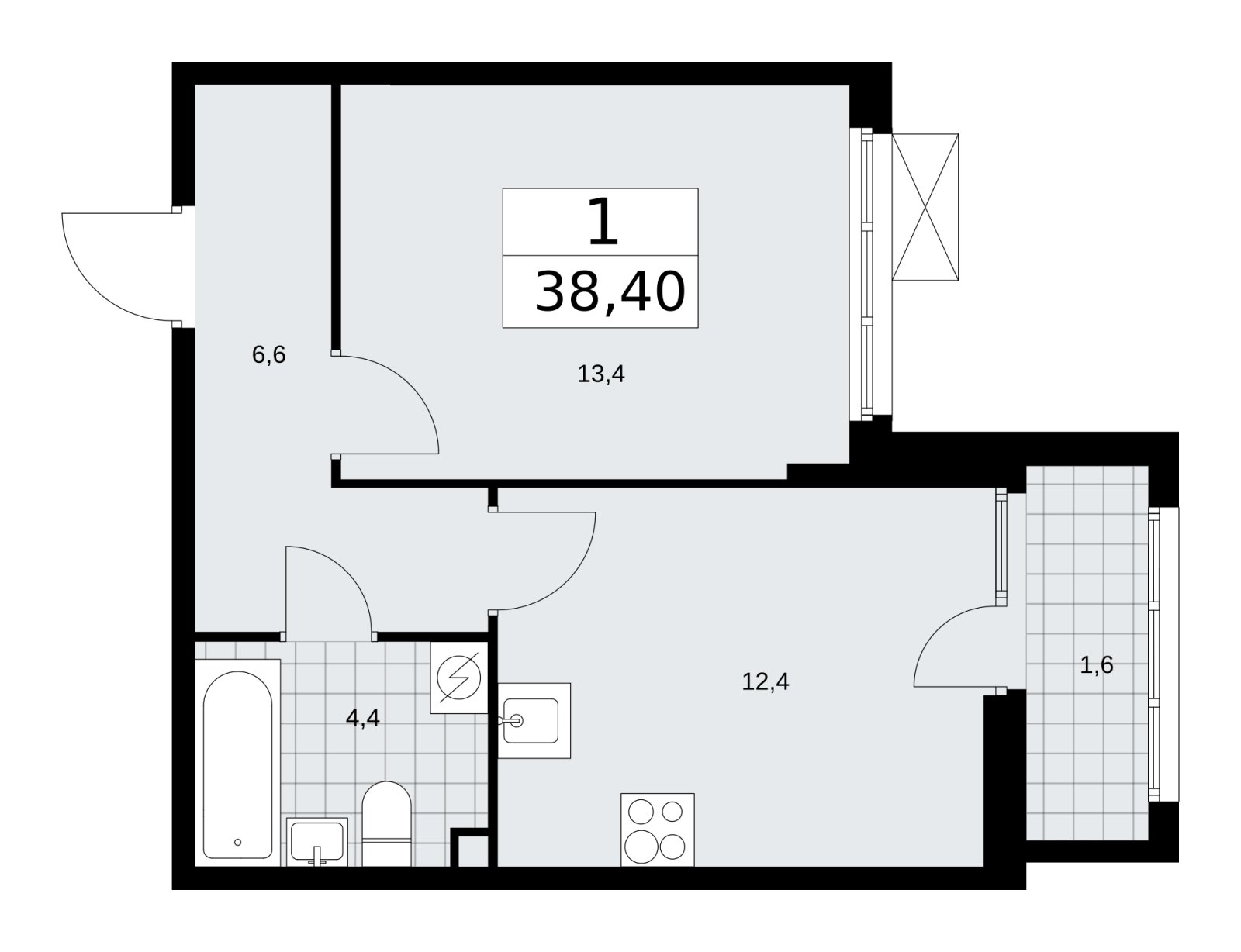 1-комнатная квартира без отделки, 38.4 м2, 2 этаж, сдача 3 квартал 2025 г., ЖК Бунинские кварталы, корпус 3.2 - объявление 2151812 - фото №1