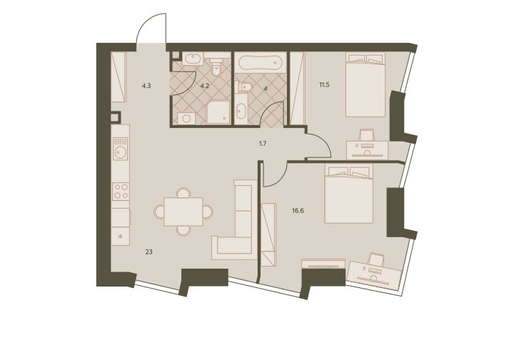 3-комнатная квартира (евро) с частичной отделкой, 66.4 м2, 14 этаж, дом сдан, ЖК Eniteo, корпус 1 - объявление 2326672 - фото №1