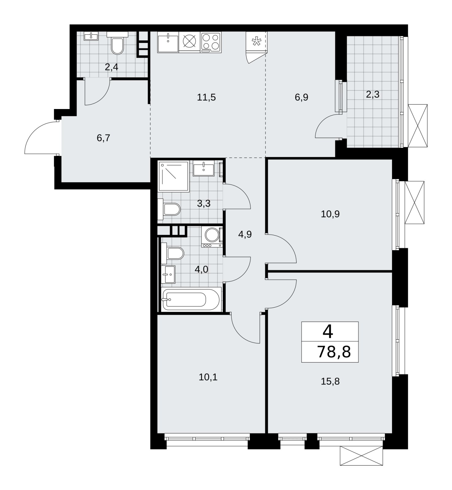 4-комнатная квартира (евро) без отделки, 78.8 м2, 3 этаж, сдача 2 квартал 2026 г., ЖК Скандинавия, корпус 25.6 - объявление 2284249 - фото №1