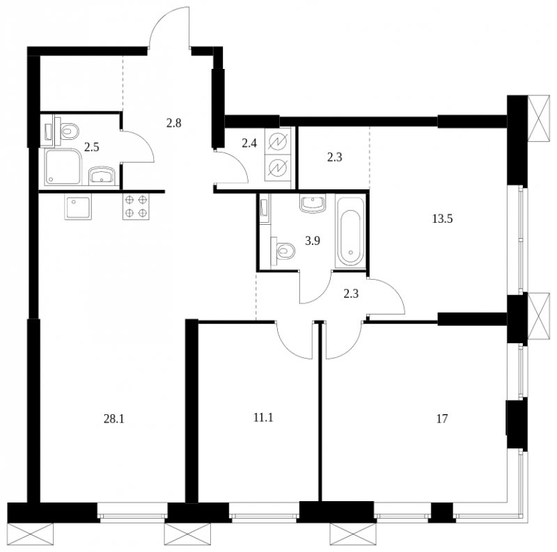 3-комнатные апартаменты с полной отделкой, 92.2 м2, 6 этаж, сдача 2 квартал 2023 г., ЖК Волоколамское 24, корпус 3 - объявление 1689370 - фото №1