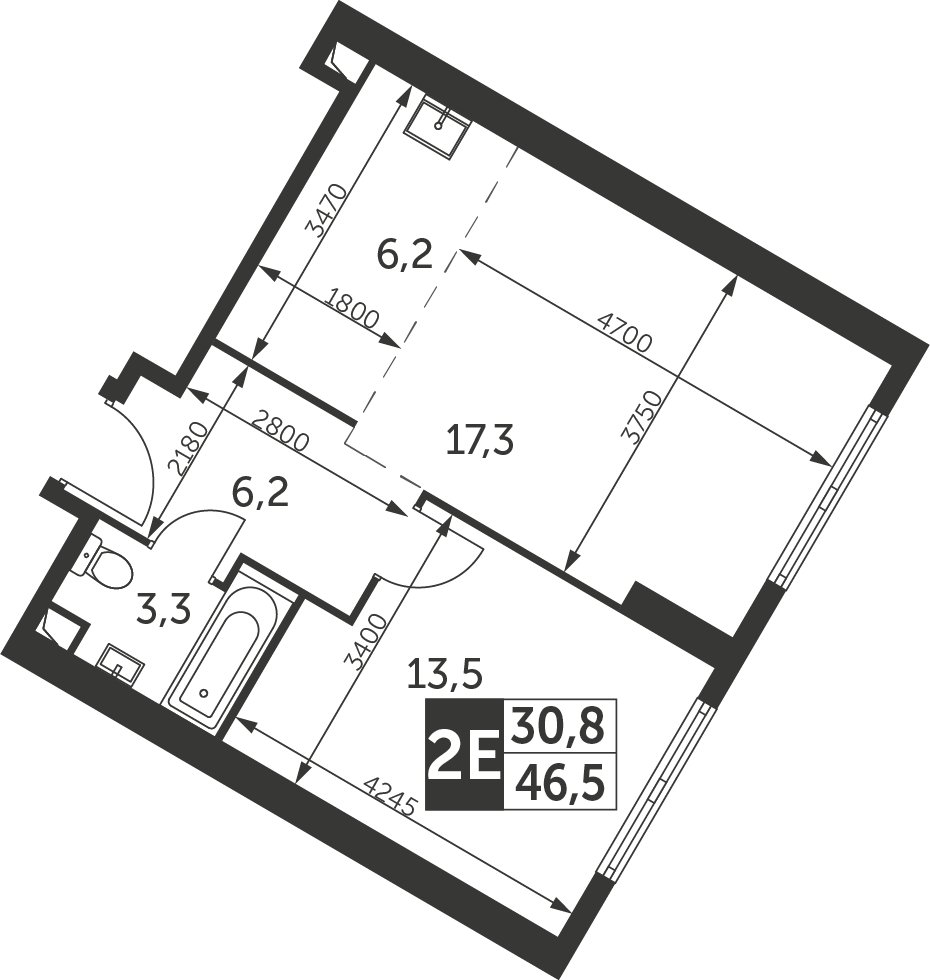 2-комнатная квартира без отделки, 46.5 м2, 36 этаж, дом сдан, ЖК Архитектор, корпус 1 - объявление 2207432 - фото №1