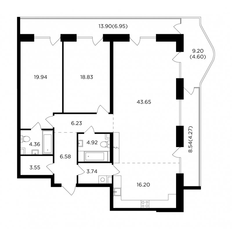 3-комнатная квартира без отделки, 143.82 м2, 4 этаж, сдача 4 квартал 2023 г., ЖК FORIVER, корпус 4 - объявление 1616369 - фото №1