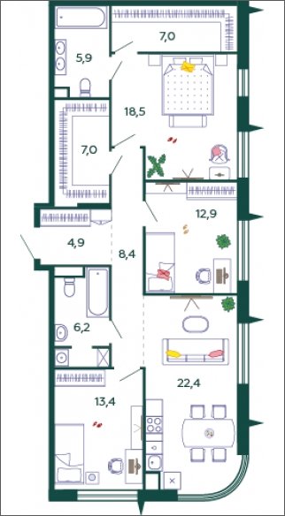 3-комнатная квартира без отделки, 106.6 м2, 7 этаж, сдача 1 квартал 2024 г., ЖК SHAGAL, корпус 1.7 - объявление 2121826 - фото №1