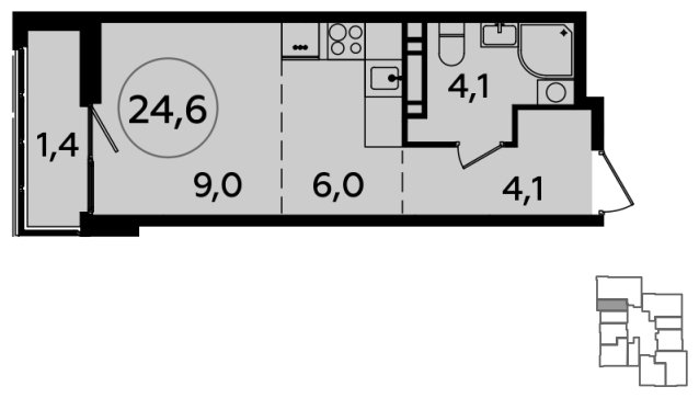Студия с частичной отделкой, 24.6 м2, 19 этаж, сдача 4 квартал 2023 г., ЖК Южные сады, корпус 1.1 - объявление 1960473 - фото №1