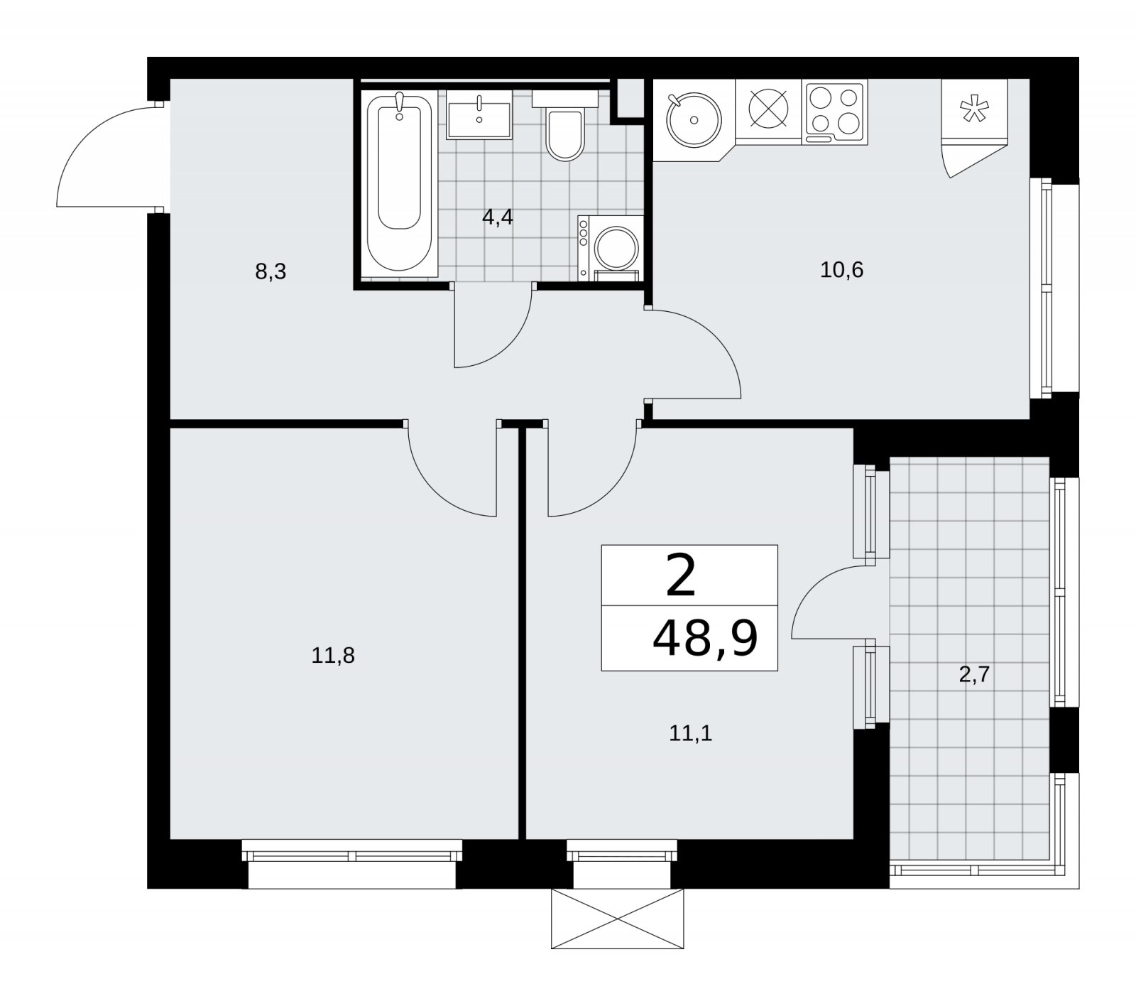 2-комнатная квартира с частичной отделкой, 48.9 м2, 2 этаж, сдача 2 квартал 2026 г., ЖК Скандинавия, корпус 25.2 - объявление 2283457 - фото №1