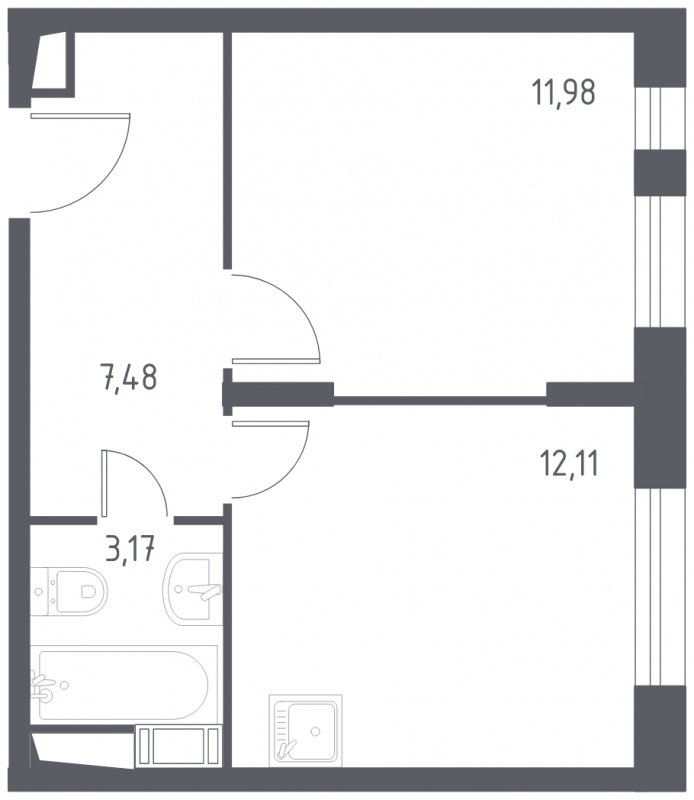 1-комнатная квартира с полной отделкой, 34.74 м2, 17 этаж, сдача 3 квартал 2023 г., ЖК Люберцы, корпус 66 - объявление 1669923 - фото №1