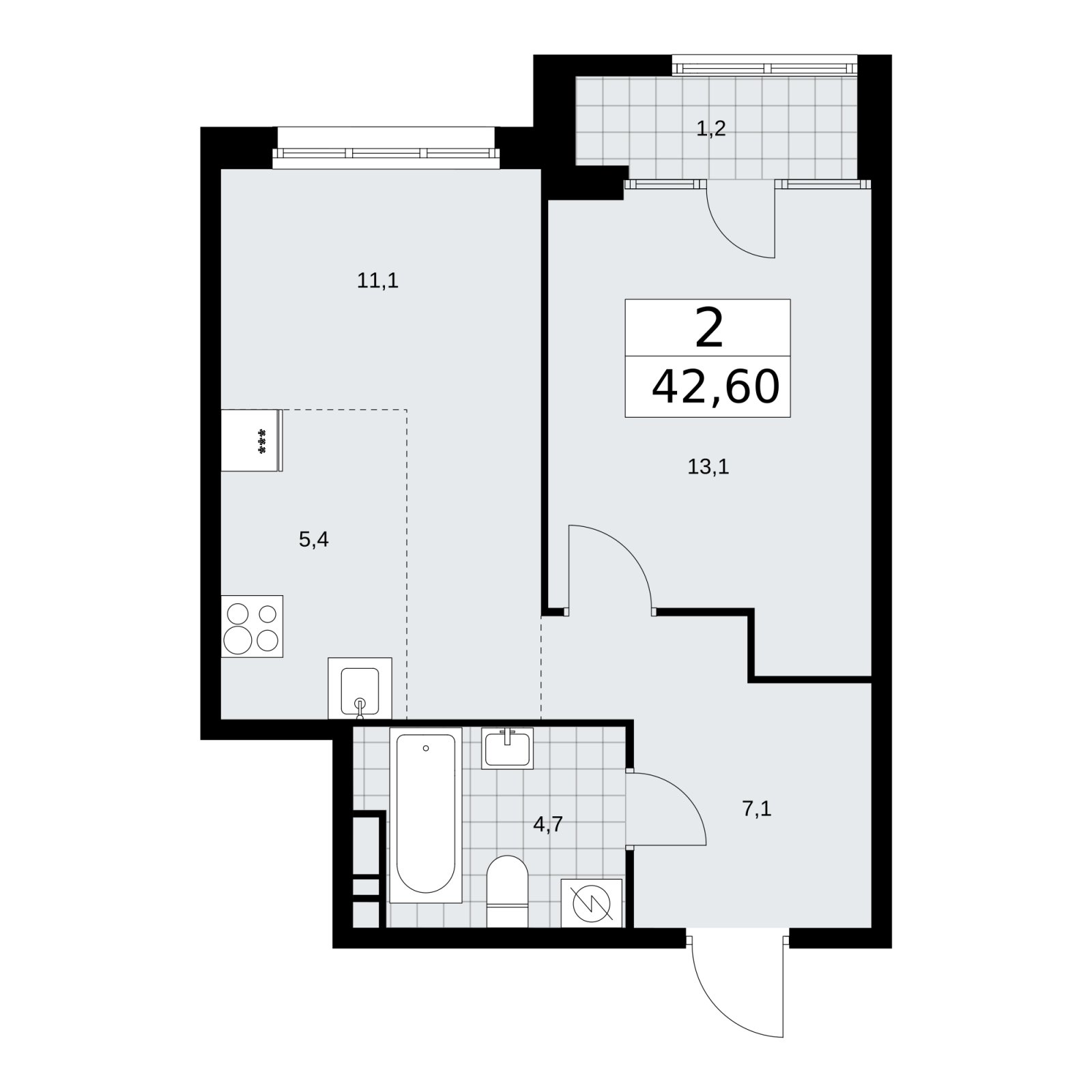 2-комнатная квартира (евро) с частичной отделкой, 42.6 м2, 9 этаж, сдача 1 квартал 2026 г., ЖК Дом на Зорге, корпус 25 - объявление 2221203 - фото №1